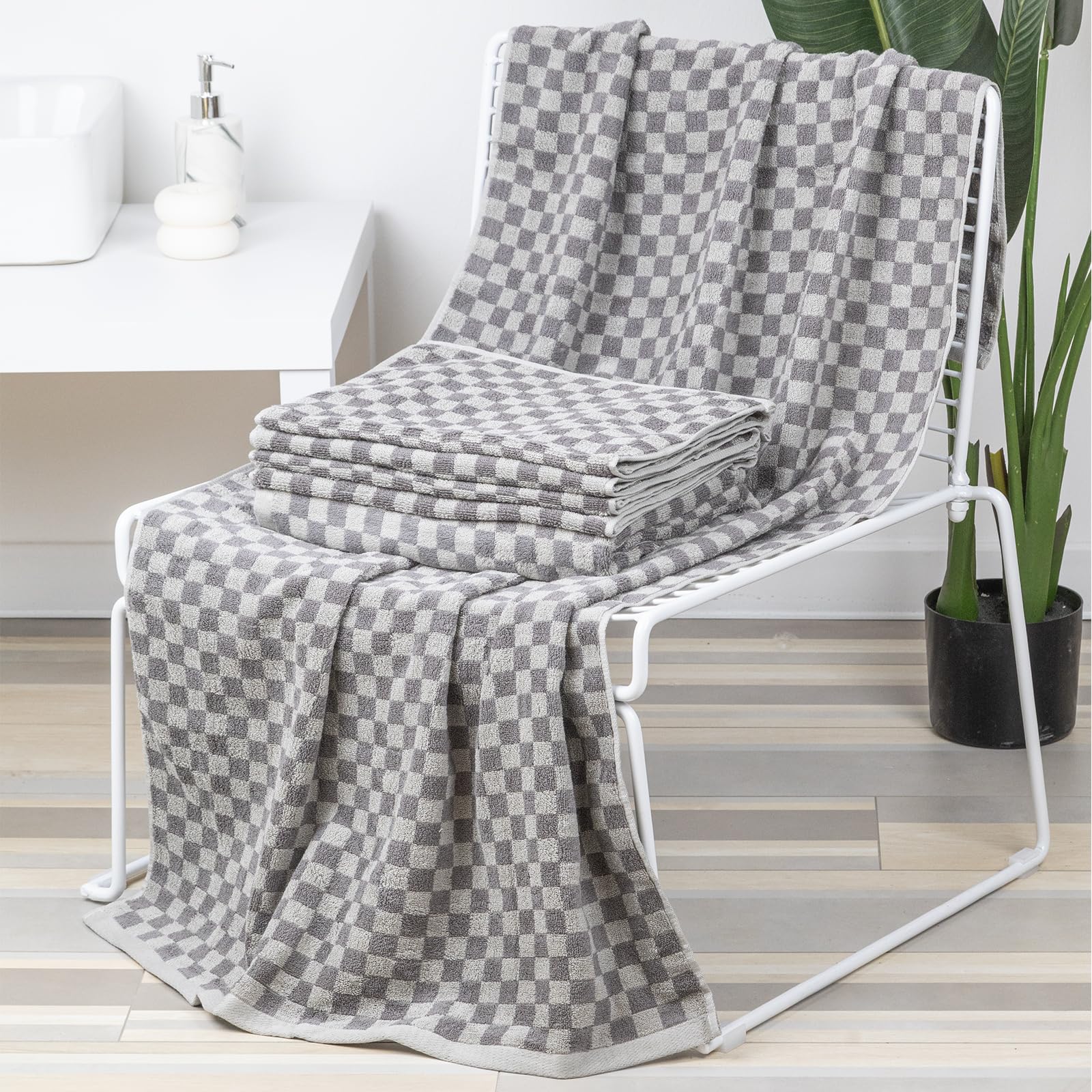 Juego de 6 toallas de baño para baño, 2 toallas de baño suaves y de algodón + 4 toallas de mano, toallas de baño gruesas, absorbentes y de secado rápido, toallas de hotel, toalla de playa