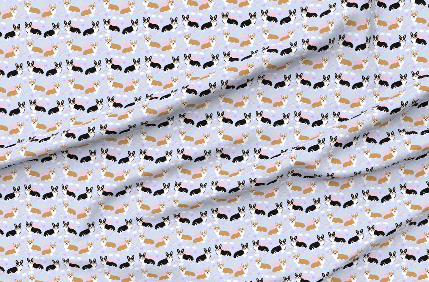 Spoonflower Fabric - Pastel Unicorn Corgi Corgis Dog Dogs Printed on Organic Cotton Sateen Fabric by The Yard - Sewing Quilting Apparel Home Decor