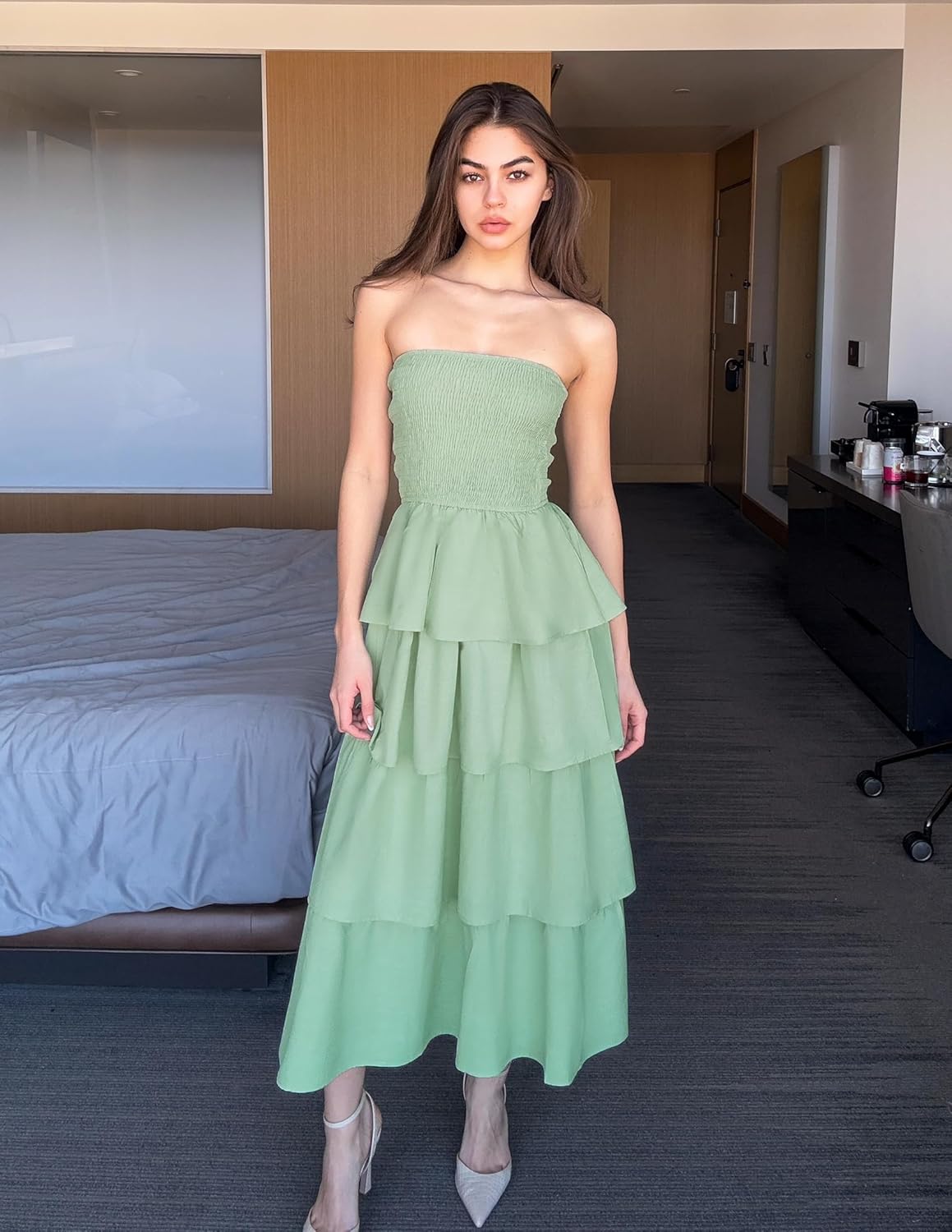 ZESICA Women‘s Summer Boho Strapless Maxi Dress 2026 Casual Sleeveless Off Shoulder Smocked Tiered Beach Long Sundress - Image 5