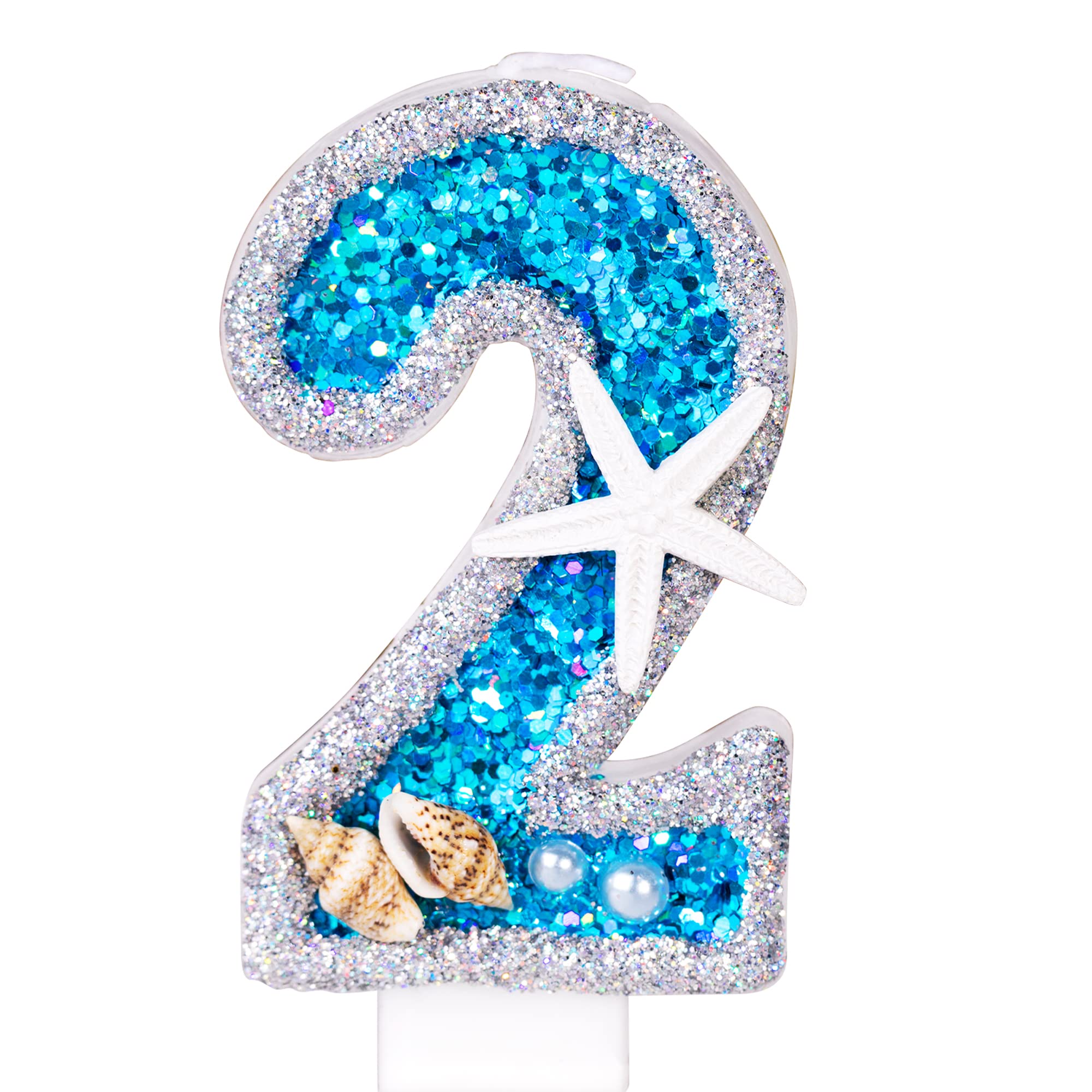 2.76" Large Birthday Candles Number 2 for Cake, Shell Sequins Number Candles for Birthday Party Wedding Anniversary Decorations