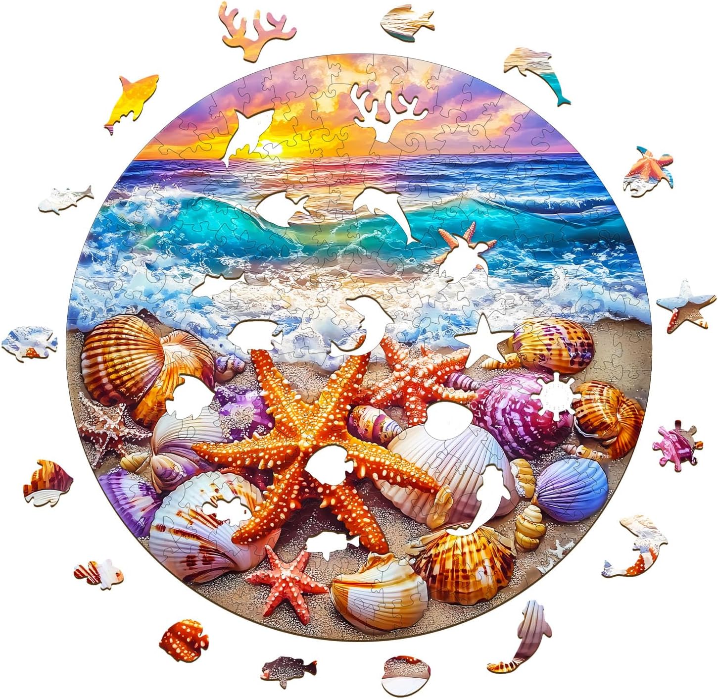 WOODBESTS Wooden Puzzles for Adults, Ocean Shells Wood Puzzle Adult, Unique Animal Shape Wooden Jigsaw Puzzles, Puzzle Game Gifts for Family Friends Birthday (200pcs, M-11.4 * 11.4in)