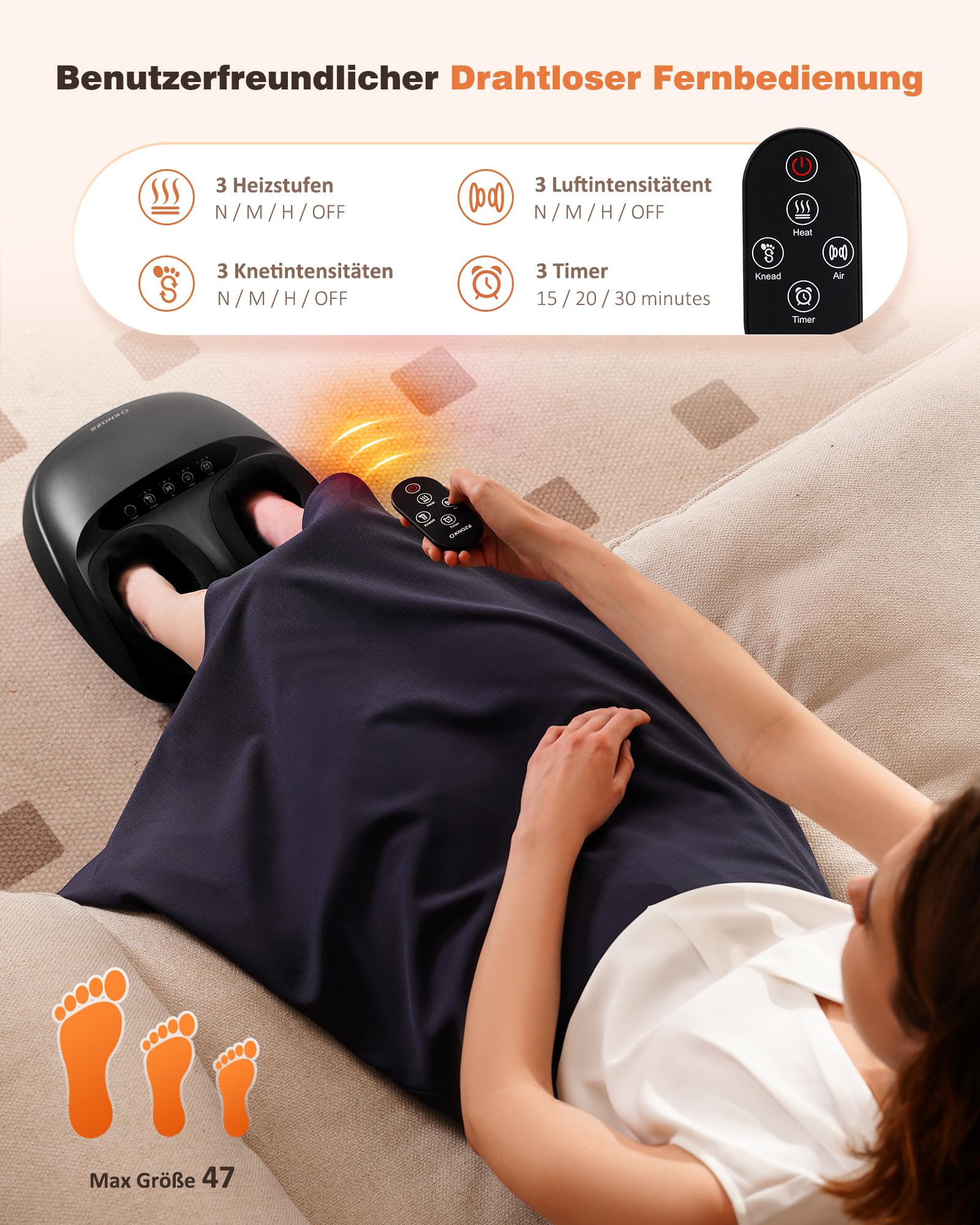 KNQZE Fußmassagegerät, Fussmassagegerät Elektrisch mit Wärmefunktion, Tiefenknet Shiatsu fußmassage für Plantarfasziitis & Neuropathie, Geschenke für Mama Frauen, Männer, Bis Schuhgröße 47