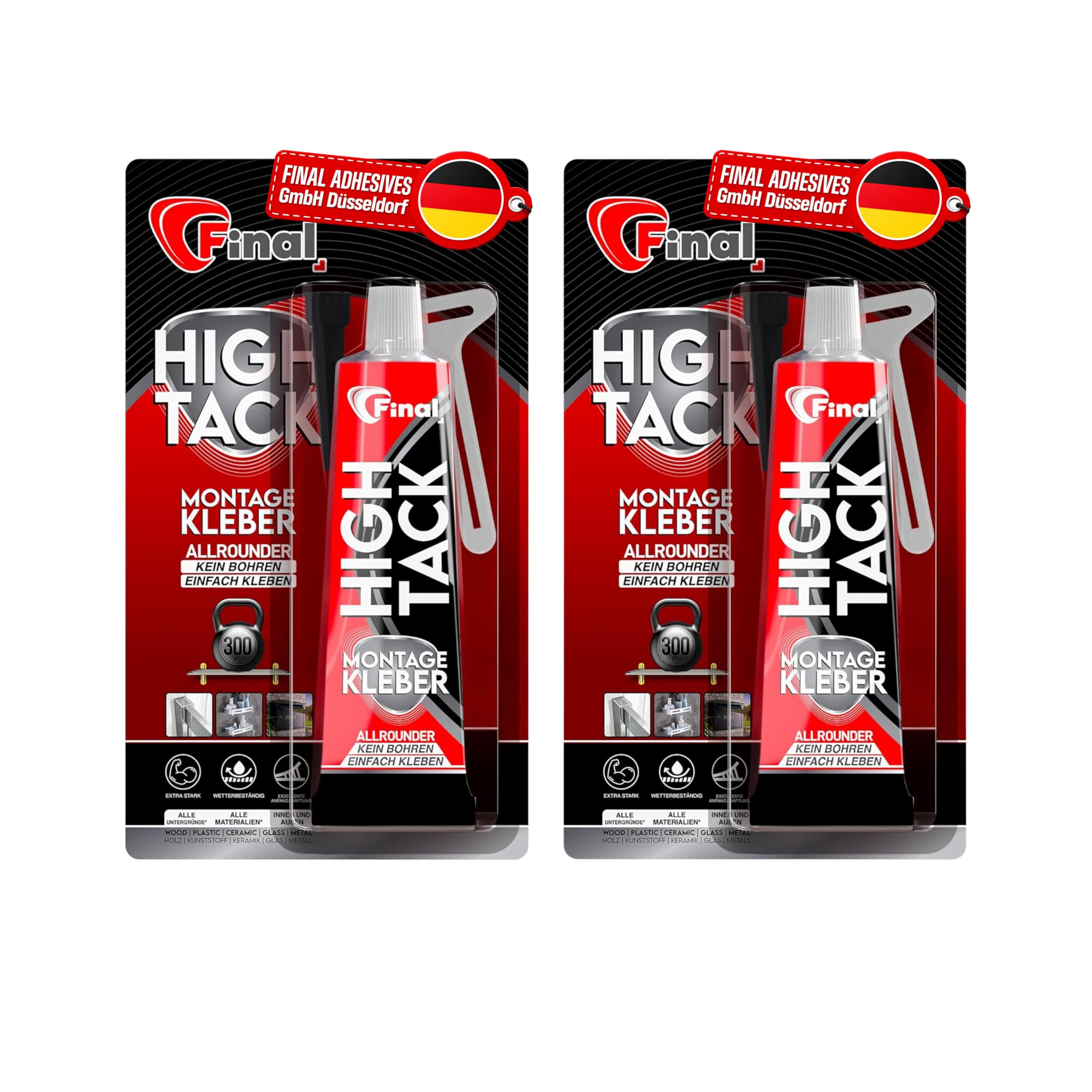 FINAL Montagekleber High Tack Alle Materialien - 2 x 75ml Tube - Hochqualitativer Hybrid MS Polymer Baukleber, zuverlässiger Montageklebstoff für perfekte Haftung im Innen- und Außenbereich