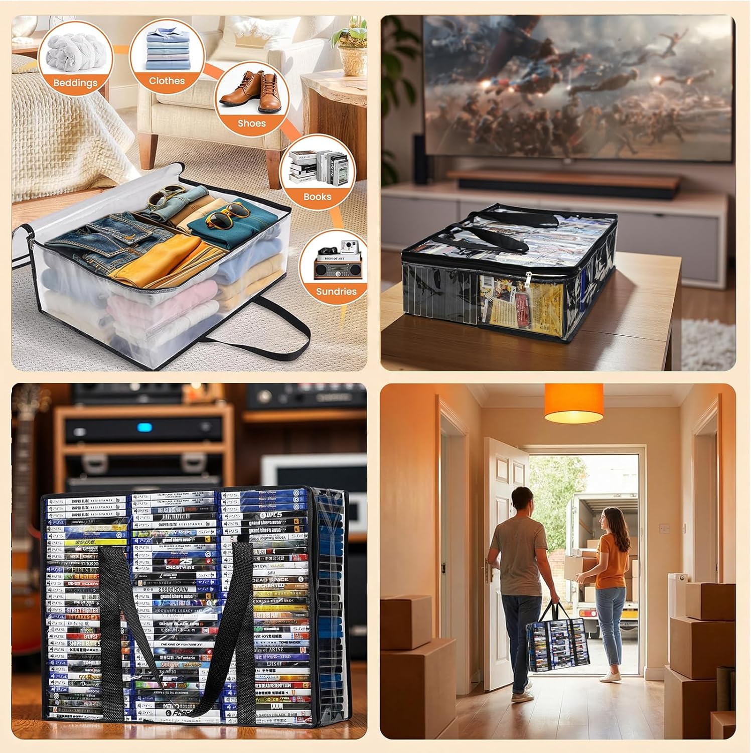 DVD/Blu Ray Storage Bags, 2 Pack Portable Storage Boxes Hold 140 DVDs, 180 Blu-rays (70, 90 Each), Highly Clear Media Organizers for Storing Video Games, DVDs, Blu-rays, CDs - Image 3