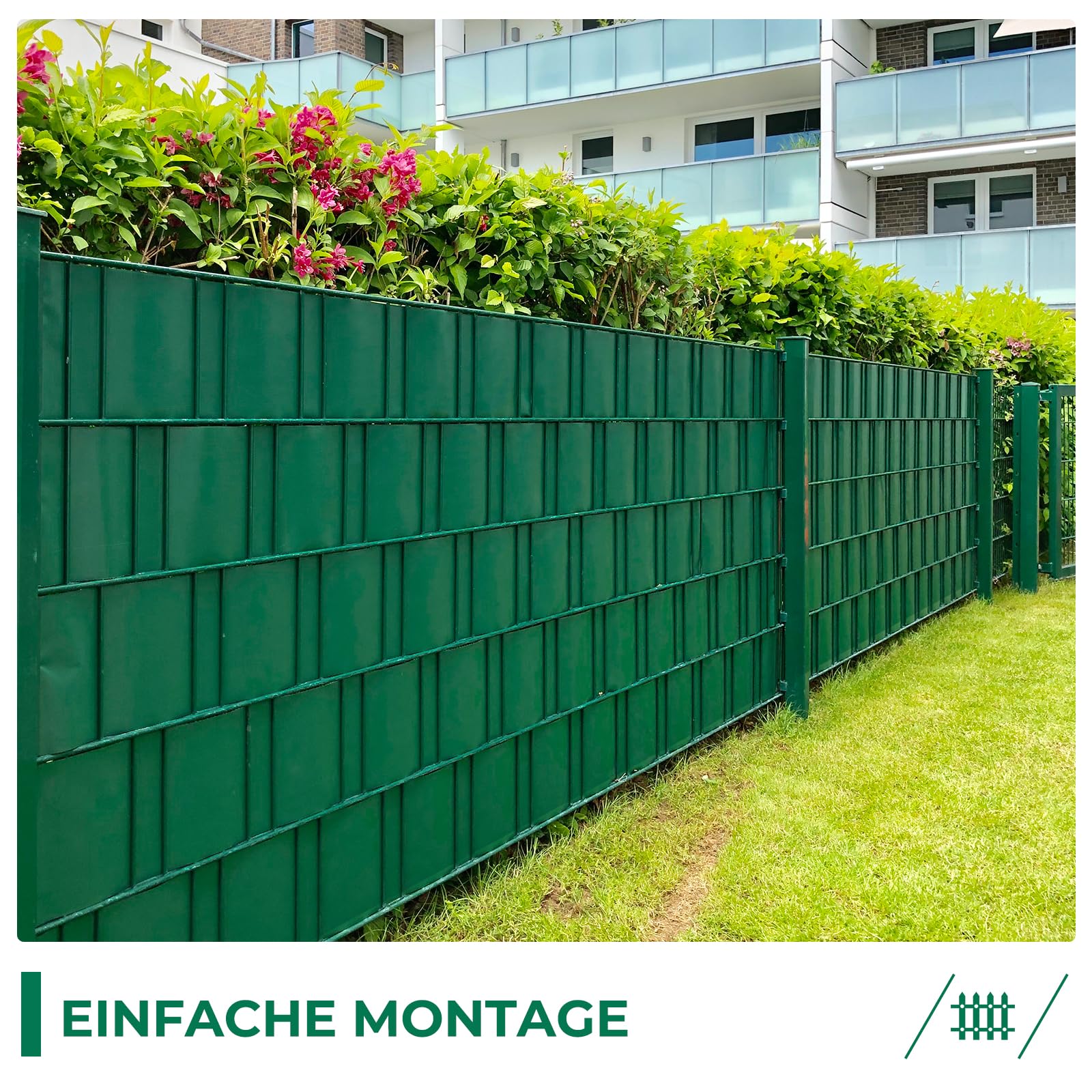interGo Sichtschutzstreifen Zaun 35 m x 19 cm inkl.20 Clips, Sichtschutz Zaunfolie PVC Sichtschutzstreifen Doppelstabmatten für Gartenzaun, Balkon/Diverse Farben 4er-Set