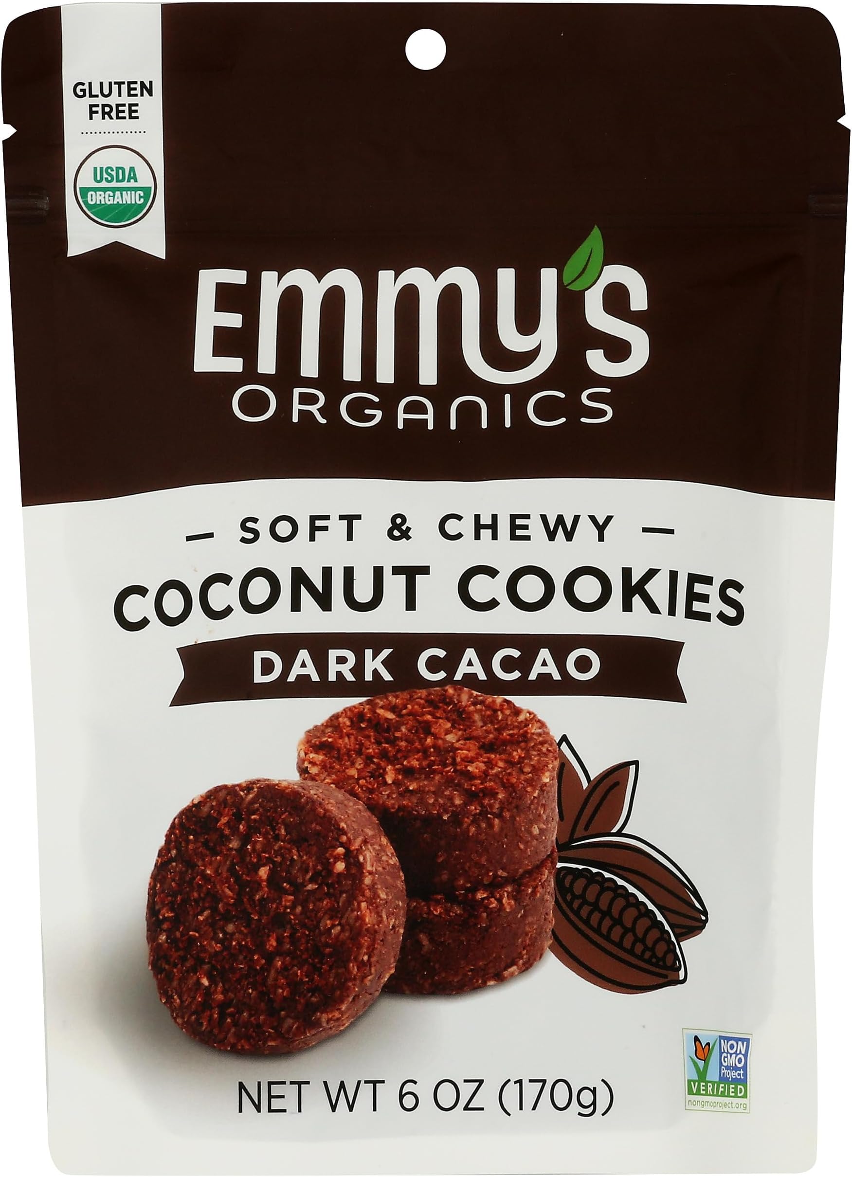 EMMYS Organic Dark Cacao Coconut Cookies, 6 OZ