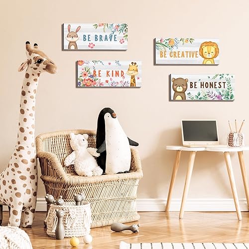 Miniatura 5 de 4 hojas de calcomanías de pared de animales del bosque Be Brave Be Creative Be Kind Be Honest calcomanías de pared de animales de la selva