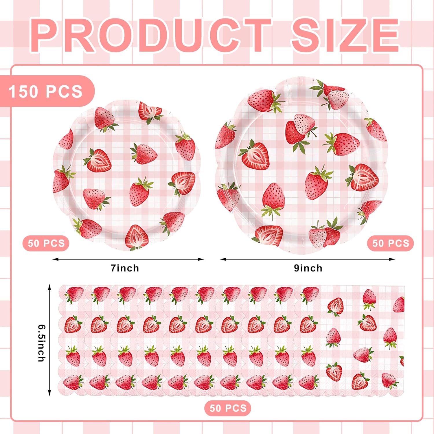 150pcs Strawberry Birthday Party Decorations Plates Napkins Disposable Strawberry Tableware Set Party Supplies for Girls Kids Birthday Decor Serve 50 Guests - Image 2