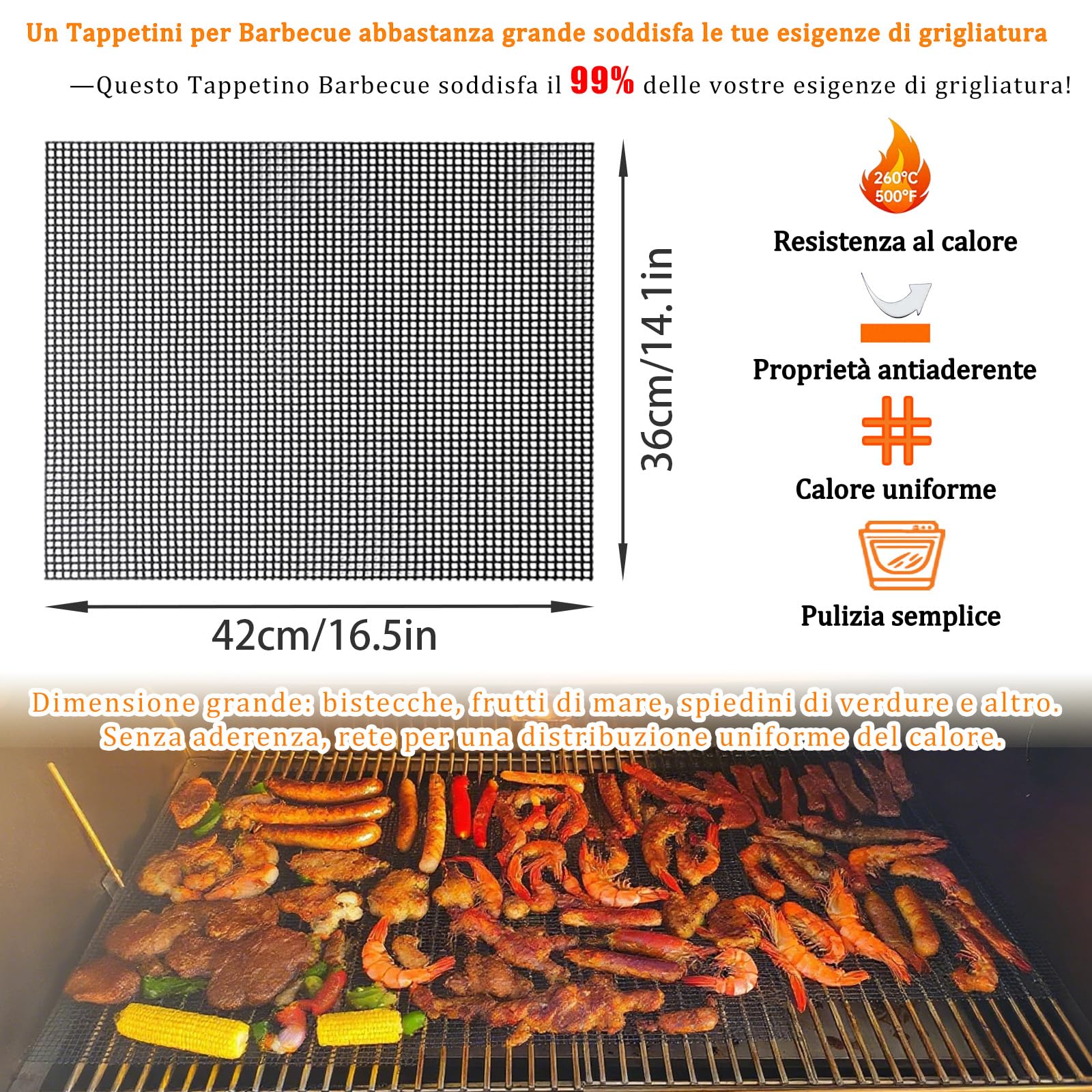Set Di 3 Tappetini Per Barbecue Antiaderenti Granvoo - In Teflon, 40x33 Cm, Per Grigliare Senza Grassi