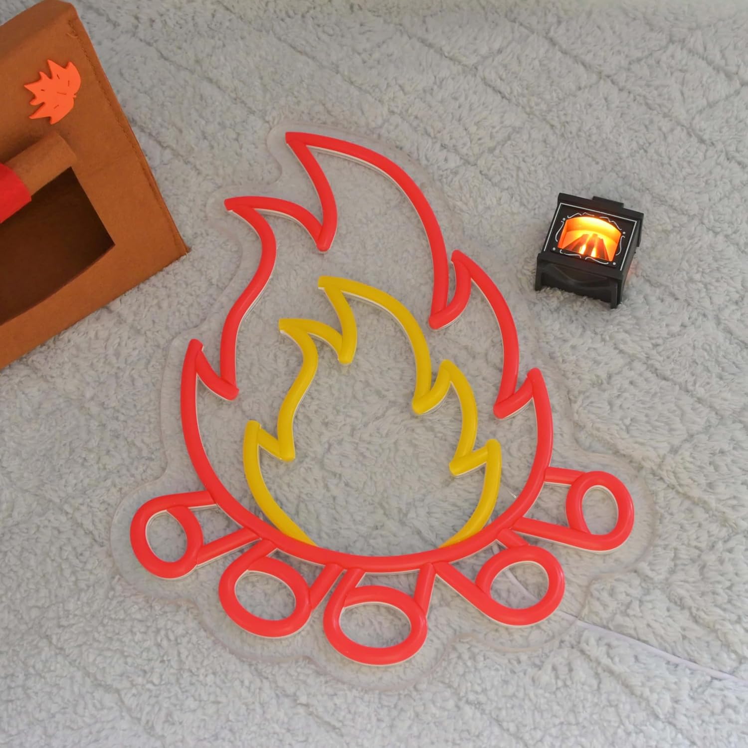 Campfire Neon Sign for Camping Party Decor flame Led Light Room Décor Neon Light bonfire LED Sign for Gift Wall Art Decor Dimmable LED Lights for Bedroom Man Cave Bar 11“*13.8”