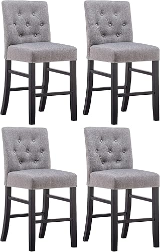 Homy Grigio Taburetes tapizados de tela gris para comedor sillas de comedor de 24 pulgadas de altura de asiento con patas de madera maciza gris disponible en Yaxa Costa Rica