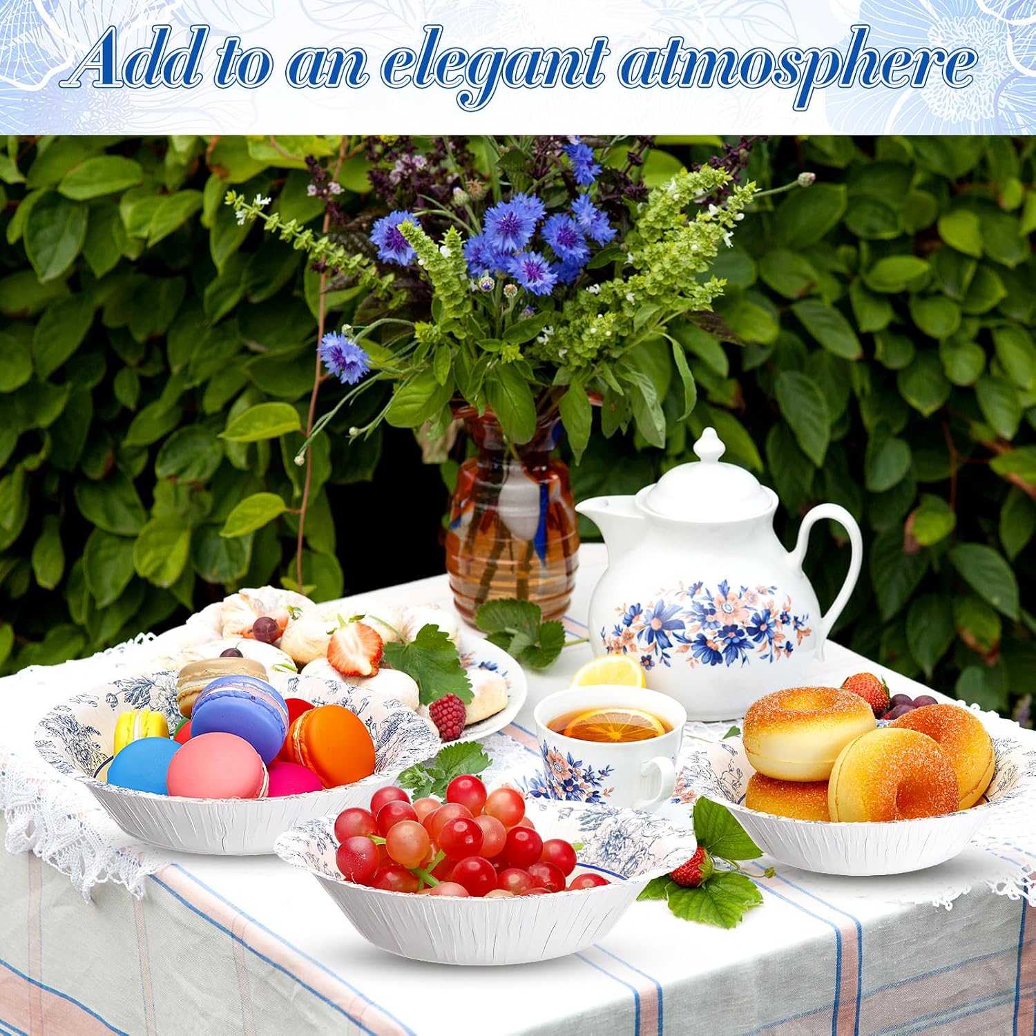 SiliFine 100 Pcs 16 oz Blue Floral Paper Bowls for Parties image 4
