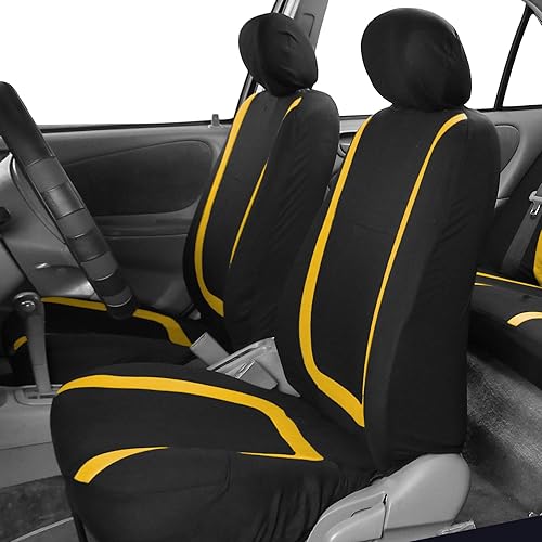 Vista 141 de FH Group - Juego completo de fundas de asiento de automóvil, de tela negra, ajuste universal, de asiento delantero de respaldo bajo y de asiento