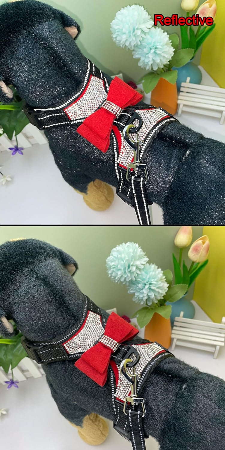 2pcs Bow Ties Bling Cute Dog Harness with Lead for Dog - Red - XL