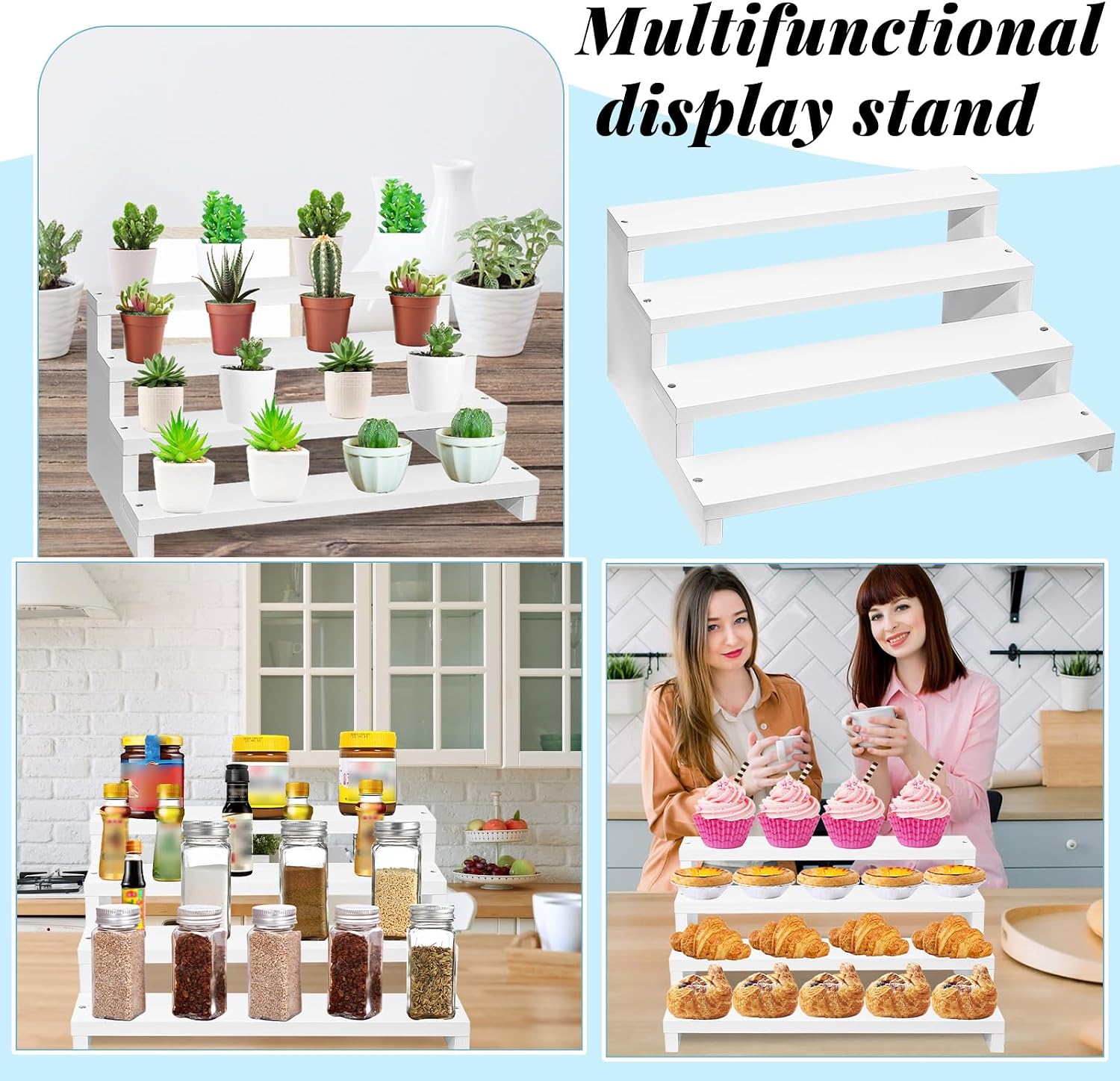 4 Tier Cupcake Stand Wooden Display Stand, White Risers Display Stands, Funko Pop Shelves, Table Display Stand For Vendors Festivals Wedding Party Craft Show Display