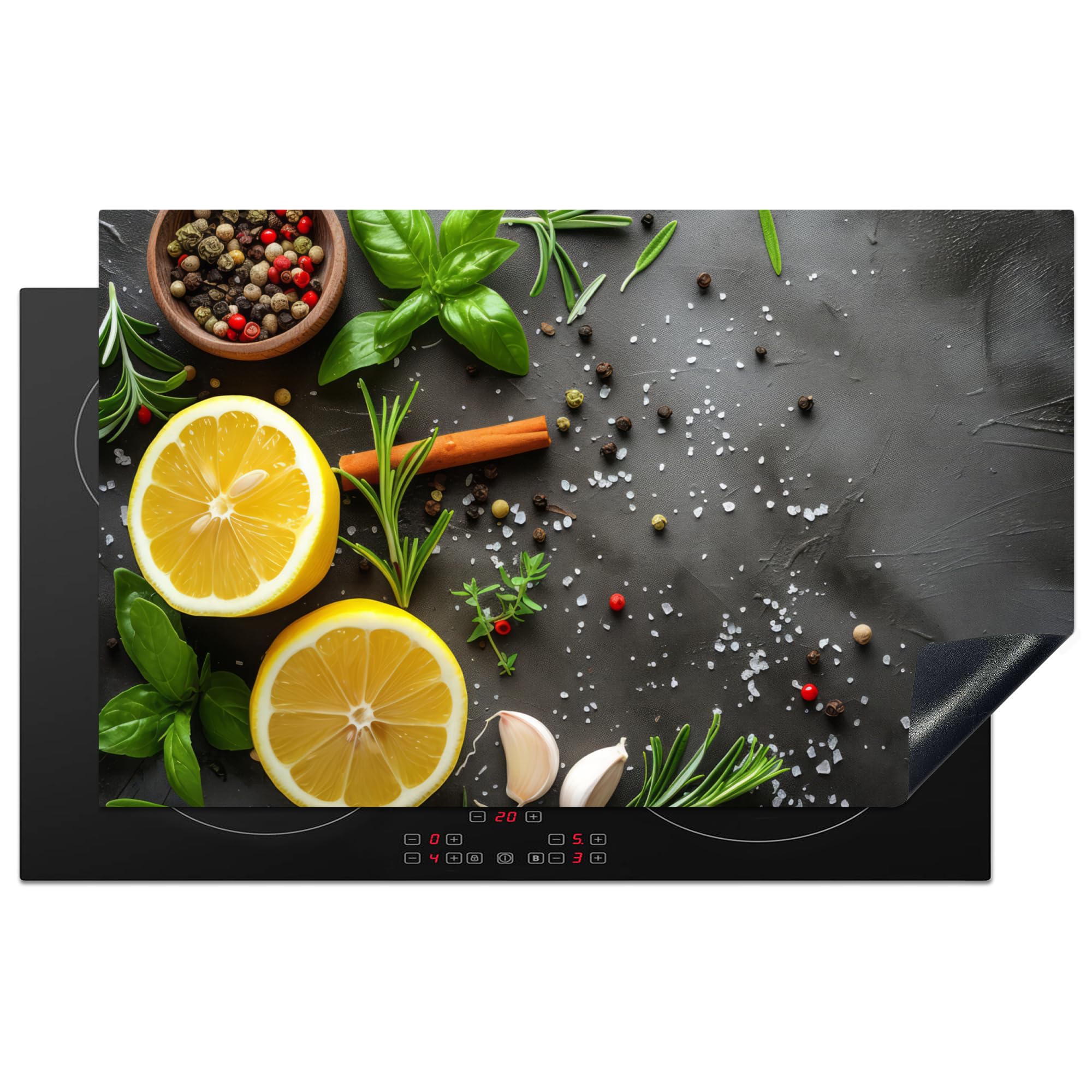 KitchenYeah© Induction Hob Cover Protector Mat 20.3"x32.7" / 83x51.5 cm Kitchen Universal Ceramic Covers for Electric Cookers Vinyl Lemon - Concrete - Pepper - Spices - Fruit