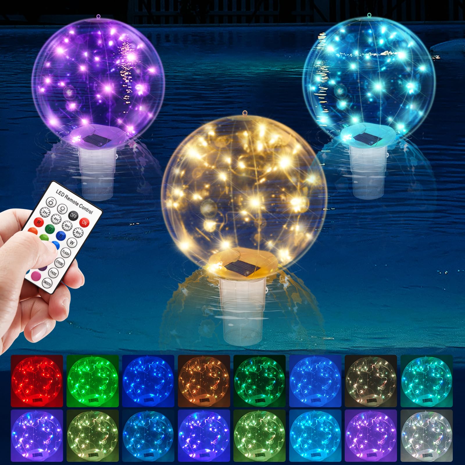 Lampe Flottante Solaire LED,Ø36cm Flotteur De Chlore De Piscine avec Lumière Solaires,Étanche Boule Lumineuse Couleurs Changeantes Boule Diffuseur Chlore Piscines pour Étang Jardin Fête