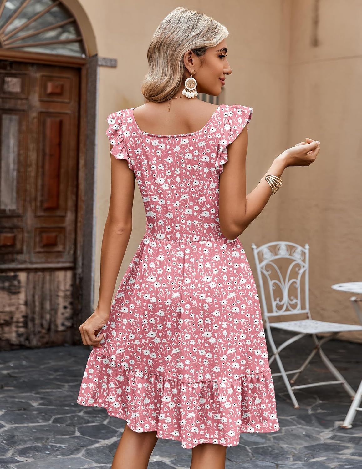 Zeagoo Womens Summer Dress Casual Ruffle Tiered Floral Square Neck Sundresses Beach Boho Mini A-line Dress 2026 with Pockets - Image 6