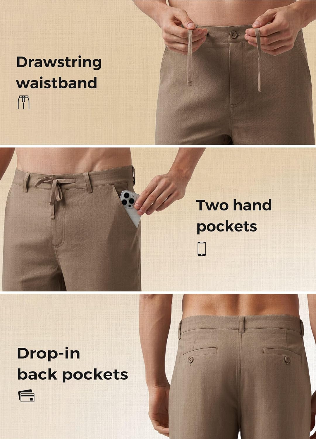 Willit Men's Linen Pants Casual Linen Dress Pants Drawstring Beach Summer Lightweight Trousers 29" 30" 32" - Image 6