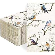 100Pcs Bird Paper Napkins 3 Ply Vintage Watercolor Bird Disposable Absorbent Hand Towel Spring Guest Dinner Decorative Bathroom Napkins for Wedding Bridal Shower Lunch Kitchen Tea Party Supplies