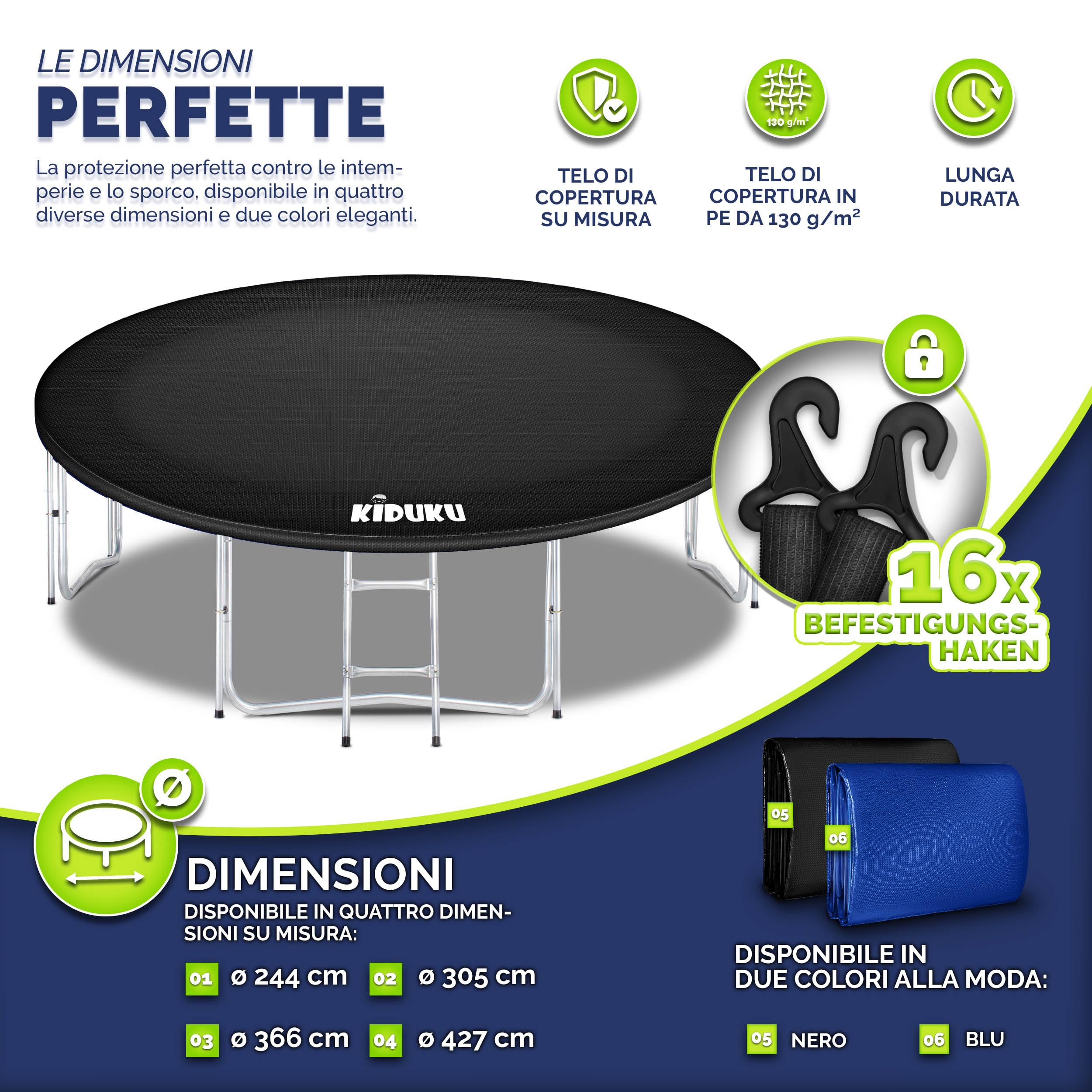 KIDUKU Telo Protettivo Copertura per Trampolino Elastico 244-427 cm | Tappeto di Protezione dalle Intemperie per Tappeti Elastici | Telone Antipioggia, Resistente ai Raggi UV