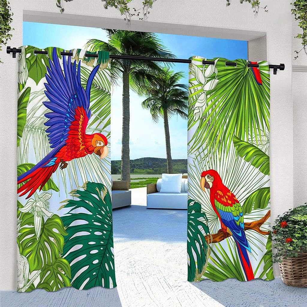 ANHOPE Outdoor Curtains for Patio Waterproof, Grommet Top Curtains with Tropical