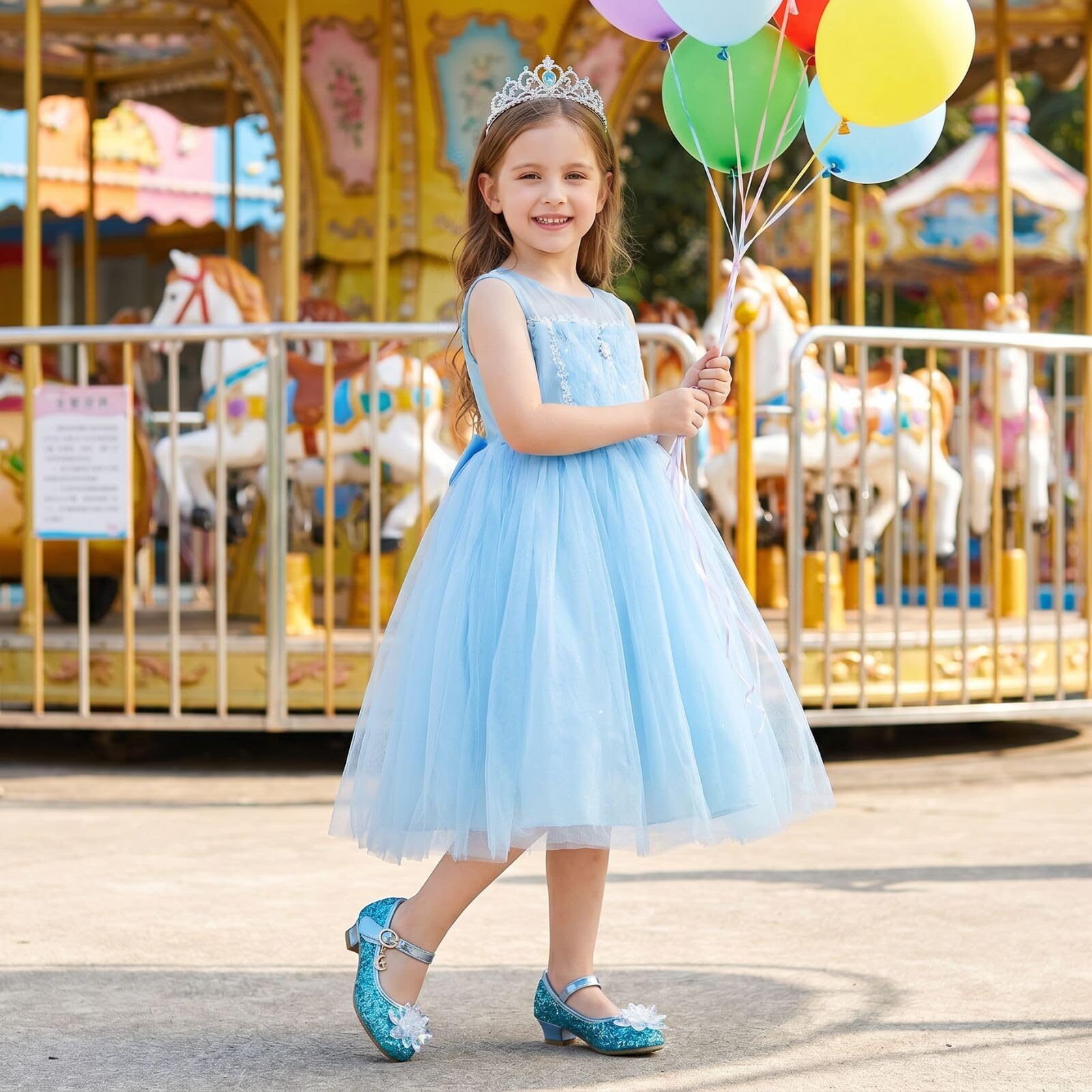Scarpe Tacco Paillettes Principessa Bambina, Bimba Scarpette Abbinabili Abiti Eleganti Natale Compleanno Matrimonio