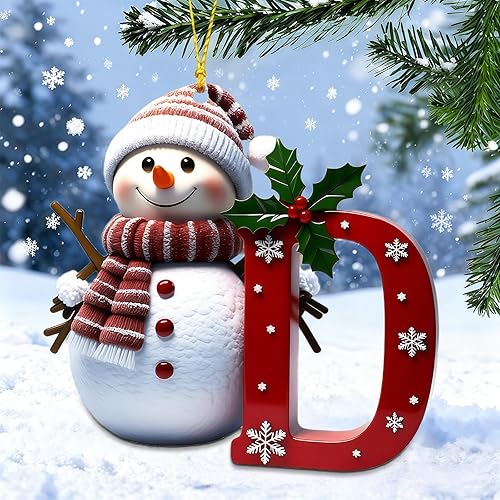 Miniatura 10 de Adornos de Navidad de muñeco de nieve, lindo árbol de Navidad plano decoración con letra personalizada, colgante personalizado, adorno de Navidad
