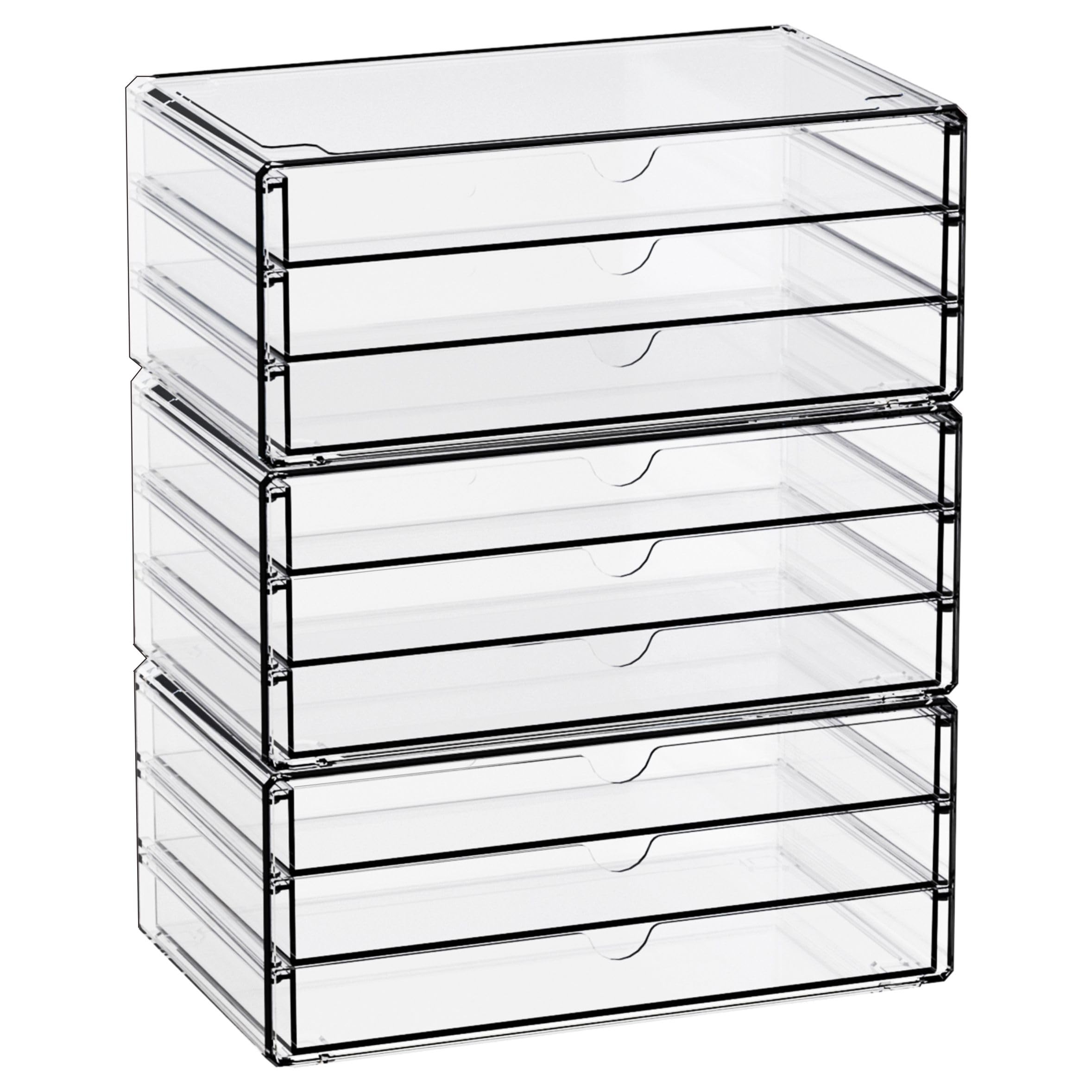 Yieach 11.1 Inch Long Clear Drawer Organizers Stackable,3 Pack Small Acrylic Drawers,School,Office Supplies Organizer And Storage Bins for Stationery,Marker,Pen,Pencil,Craft Desktop Storage Drawers