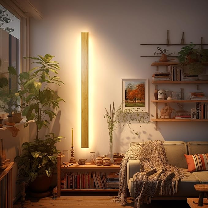 AOEH LED Wandlamp Binnen Houten Wandverlichting Bamboe Hout lange wandlamp 35w Warm Wit 3000k Lamp Hout Moderne Wandverlichting Voor Slaapkamer Woonkamer Hal Trap Interieur Verlichting Nachtlamp 115cm photo 3