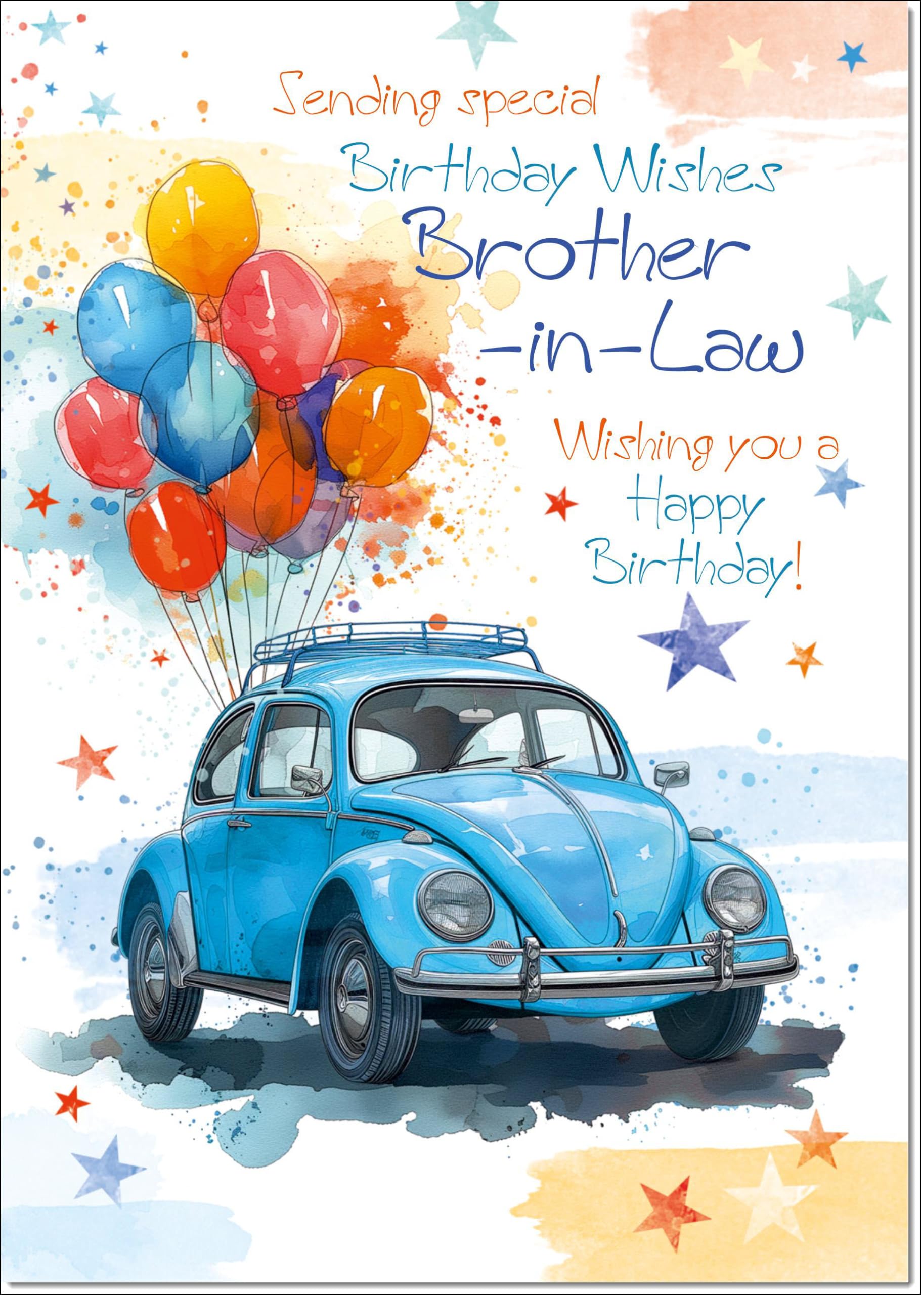 doodlecards Brother-in-Law Birthday Card Volkswagen Beetle Large A4 Size with Plain Envelope