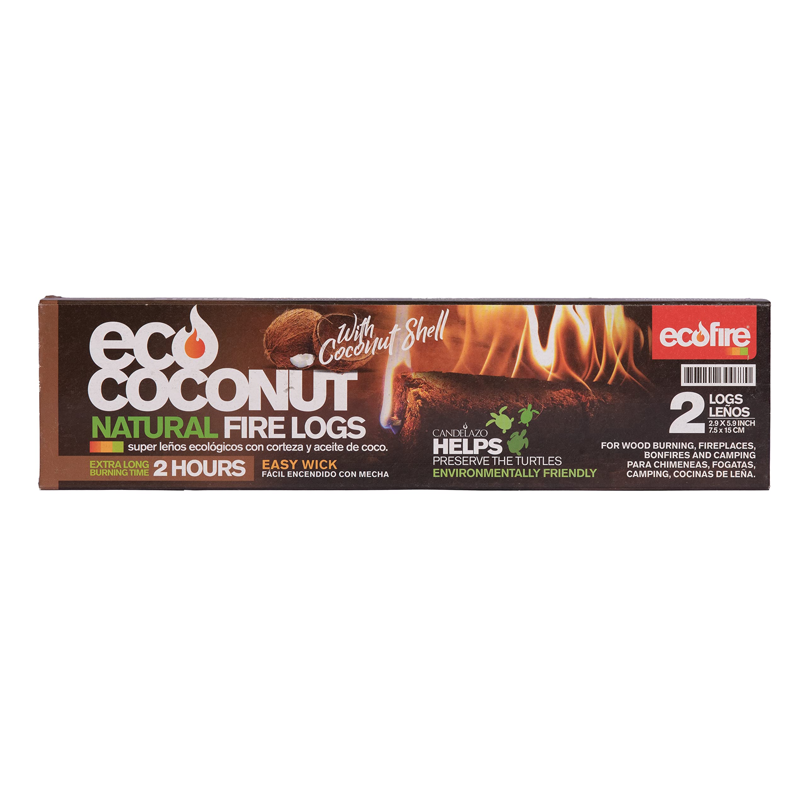 ECOFIRE Coconut FIRELOG Box with 2 LOGS -40.21OZ Pack of 6