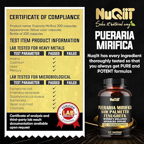 Miniatura 6 de Pueraria Mirifica Extracto 101 de fenogreco con suplemento de bienestar inmunológico y para mujeres de 1000 mg - Saw Palmetto, raíz de maca, saúco y