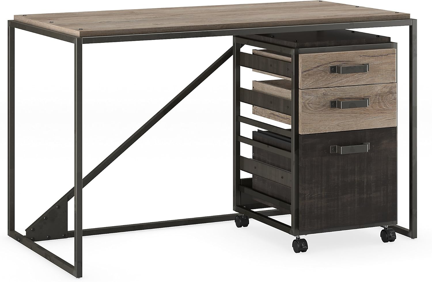 Bush Furniture Refinery 50W Industrial Desk with 3 Drawer