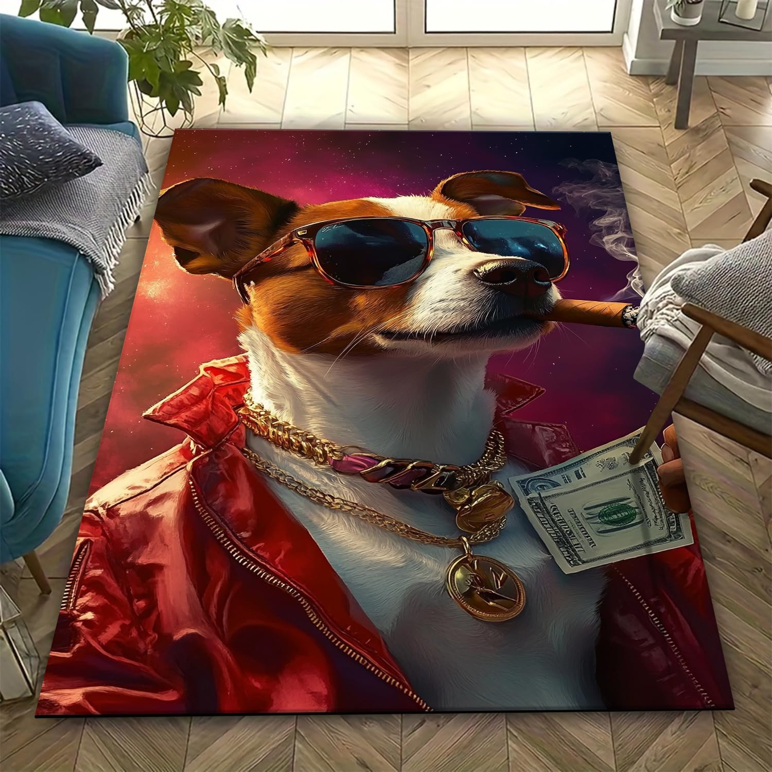 Tapis de yoga doux motif chien 3D pour un salon cosy