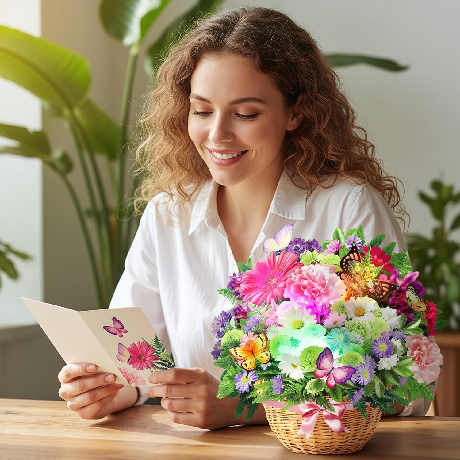 Birthday Cards, Light and Music Happy Birthday Card, Daisy and Butterfly, 10 Inch Life Sized Forever Flower Bouquet Birthday Gift Card for Women Wife Mom Daughter Sister (Blank Notecard & Envelope) - Image 3