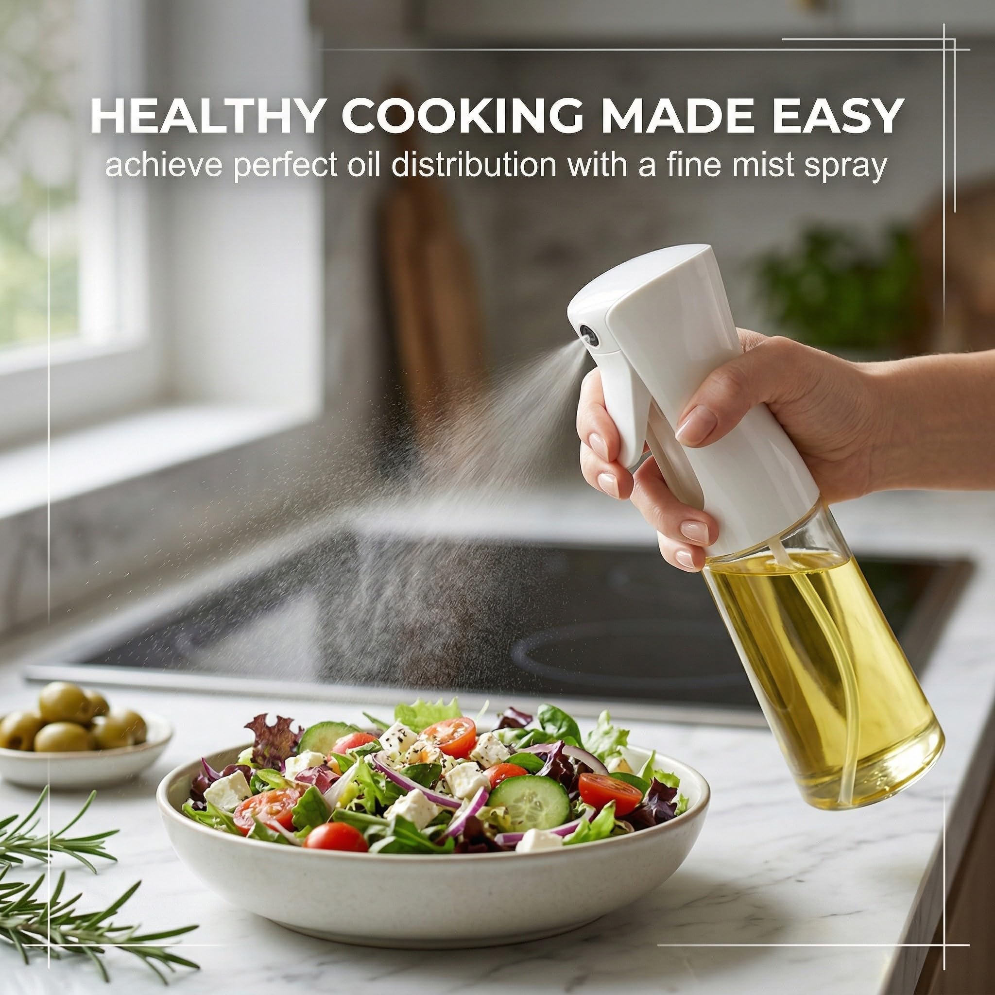 Pulverizador de Aceite para Cocina 2 Piezas 200ml, Spray Aceite y Vinagre de Plástico, Dispensador de Aceite en Spray para Freidora de Aire, Ensaladas y Barbacoa, Color Blanco y Negro