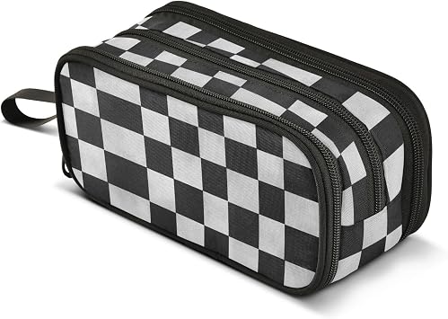 Check Pencil Case School Office College Organizer Black White for Teens Girls Adults Student Pencil Bag