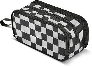 Check Pencil Case School Office College Organizer Black White for Teens Girls Adults Student Pencil Bag