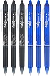 Pilot FriXion Clicker 0.7mm, Stylos de gel effaçables, point fin (paquet de 6, Noir/bleu)