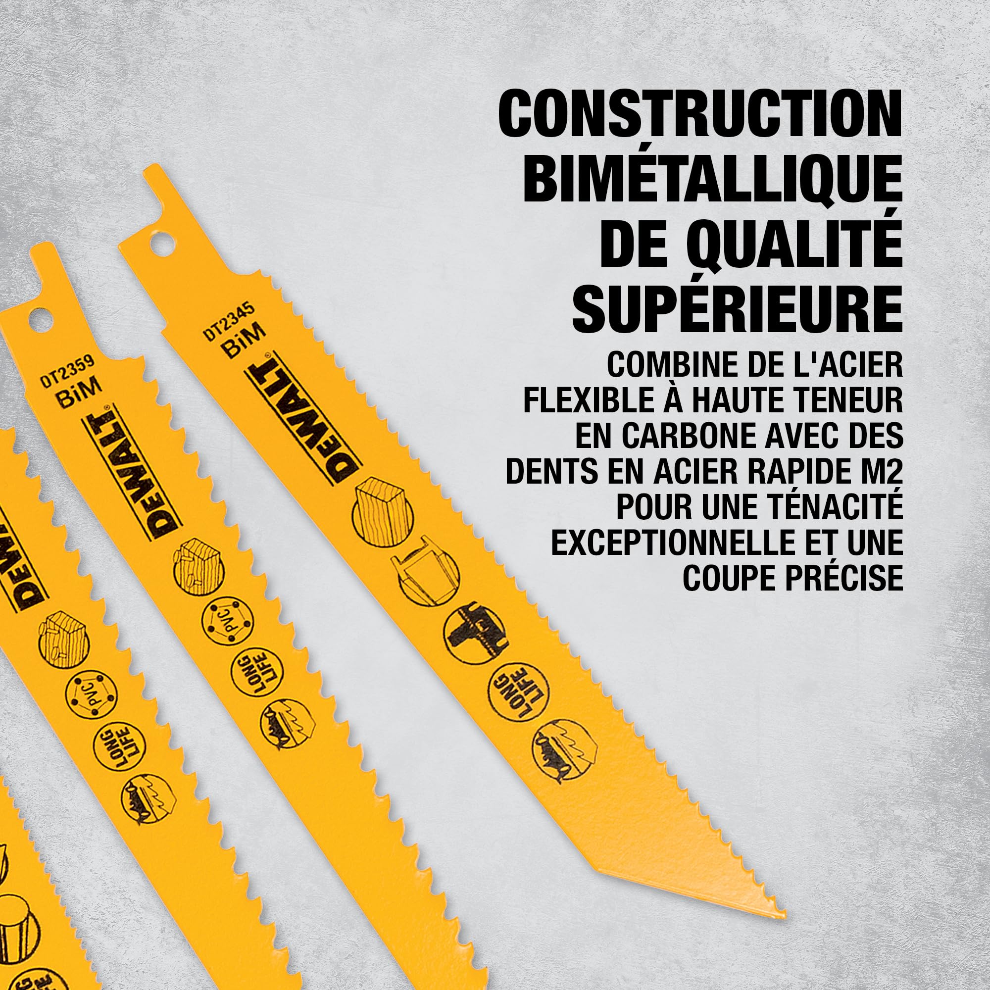 DEWALT Jeu de lames alternatives bimétalliques mixtes et coffret de rangement (12 pièces), DT2445-QZ
