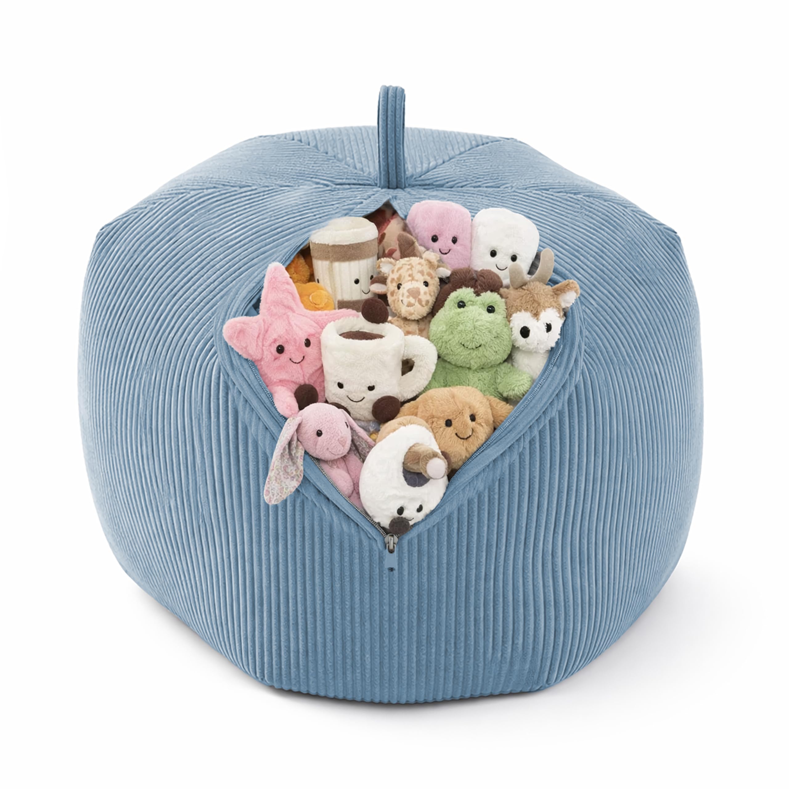 POKAR Pouf a Sacco per Peluche 85x85x50 cm | Fodera Organizer per Peluche e Porta Giochi | Velluto a Coste | Poltrona 2 in 1 per Cameretta Bambini | OEKO-TEX | Made in EU | Colore Laguna Azzurra