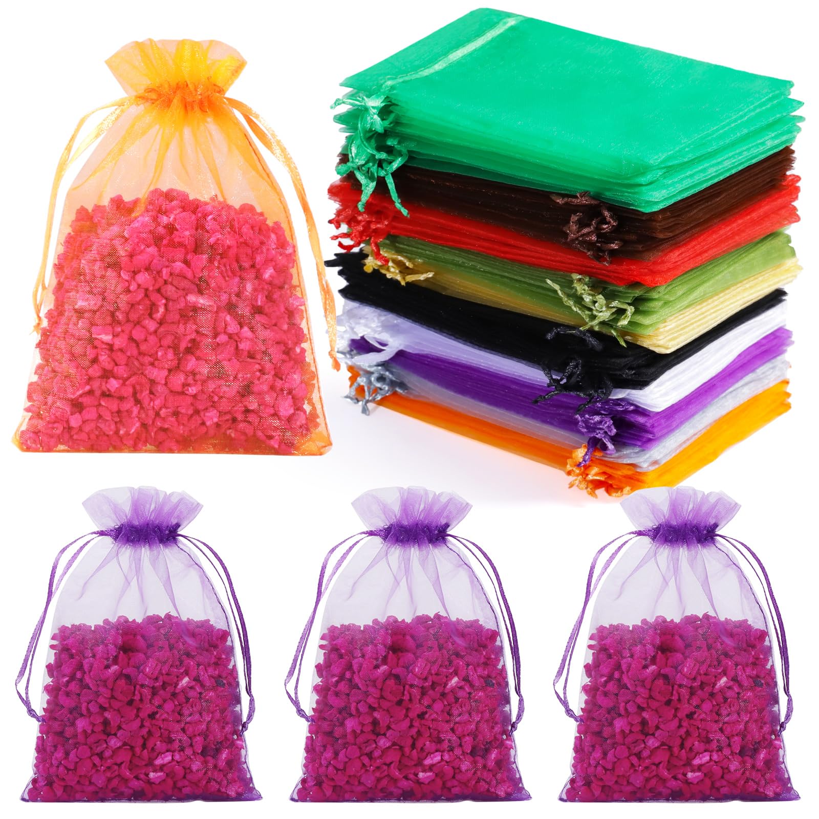 Hopttreely 50PCS Organza Wedding Favor Bags, 4x6 inches Jewelry Gift Bags with Drawstring for Party, Festival, Makeup (Mixed Color)