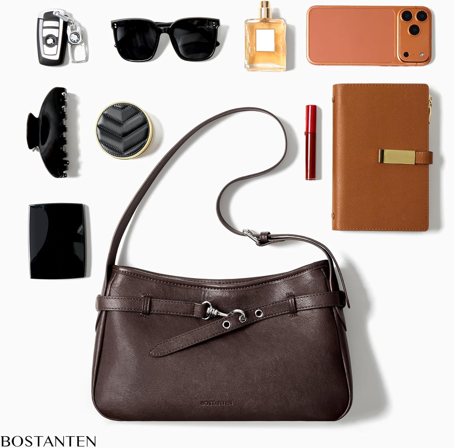 BOSTANTEN Medium Vegan Leather Shoulder Handbag for Women Vintage Lightweight Hobo Purse with Adjustable Wide Strap for Work - Image 5