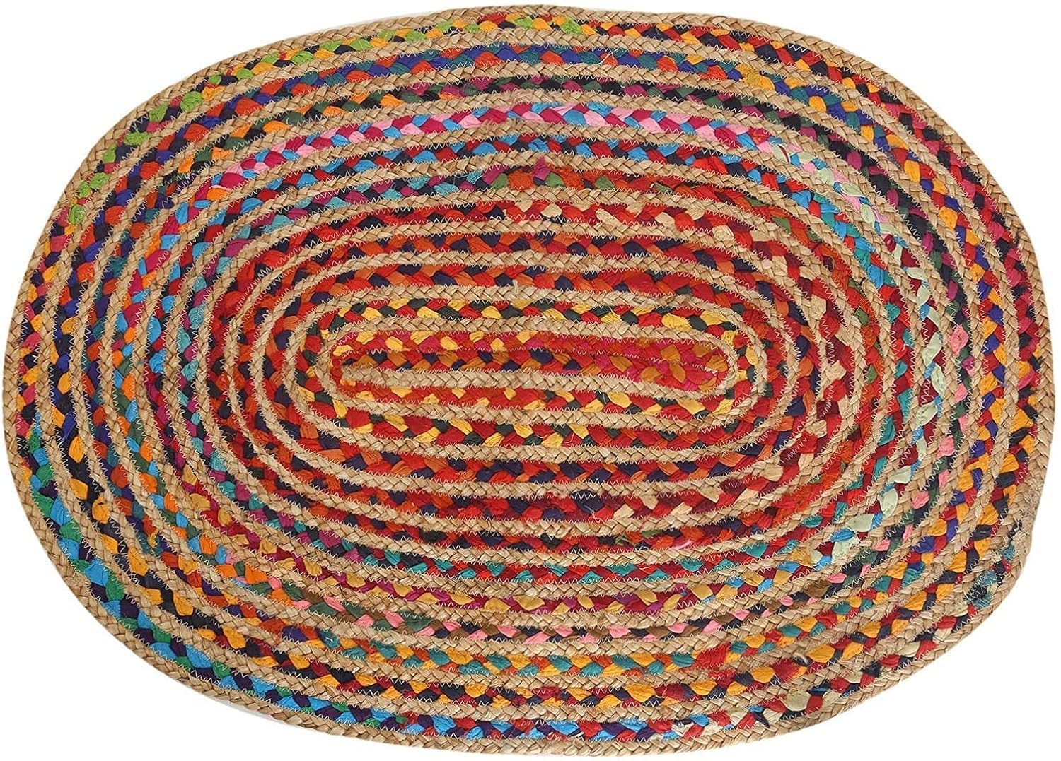 RAJRANG Handwoven Oval Jute Chindi Rug 5x8 Ft Reversible Braided Area Rug in Multicolor Floor Mat for Living Room, Bedroom, Entryway, Boho Decor