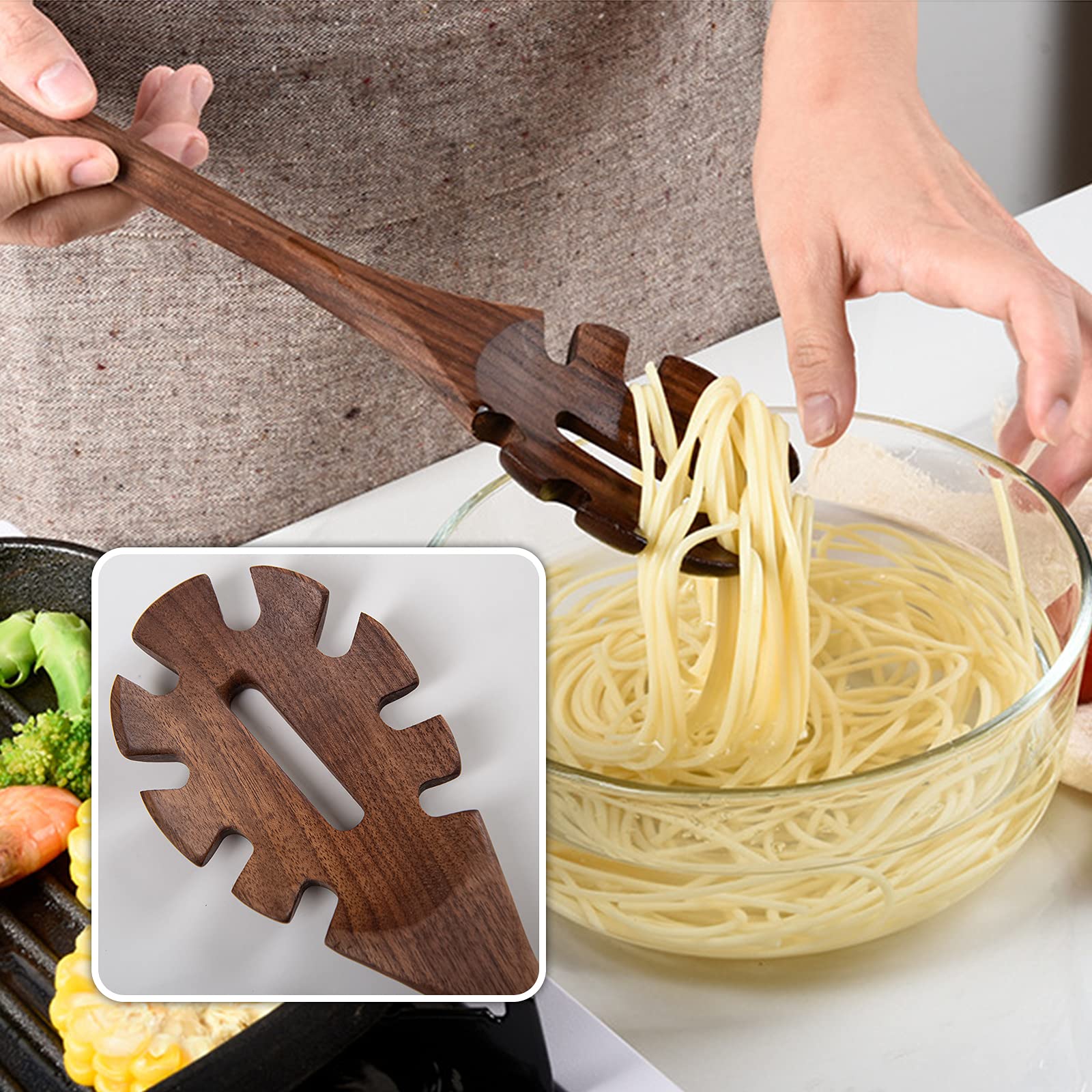 Standcn Küchenutensilien-Set aus Holz, 6 Stück, schwarzes Walnussholz, Löffel und Spatel, Set zum Kochen, hitzebeständig, antihaftbeschichtet