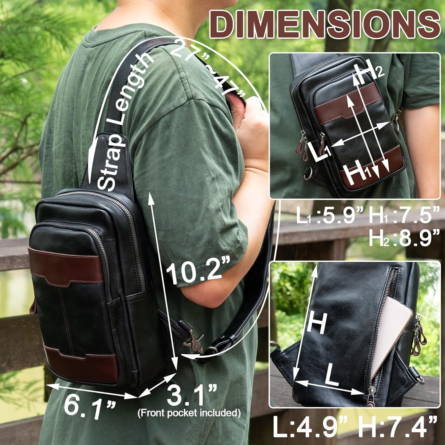 Genuine Leather Sling Bag for Men and Women Crossbody Shoulder Bag Side Sling Backpack Chest Purse Cross Body Casual Daypack - Image 4