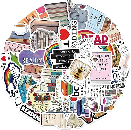 Vista 11 de 100 calcomanías para libros, calcomanías de lectura, calcomanías de libro para botellas de agua, accesorios de libros, ofertas de biblioteca