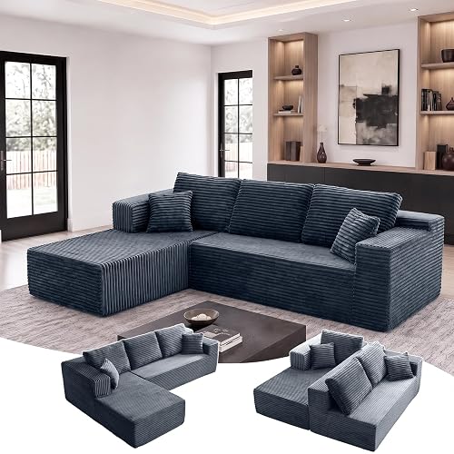 106" L-Shaped Modular Sectional Sofa with Chaise | Oversized Cloud Sectional Couch with Deep Seat, Corduroy Memory Foam Sofa Boneless Couches, No Assembly Required, Dark Grey