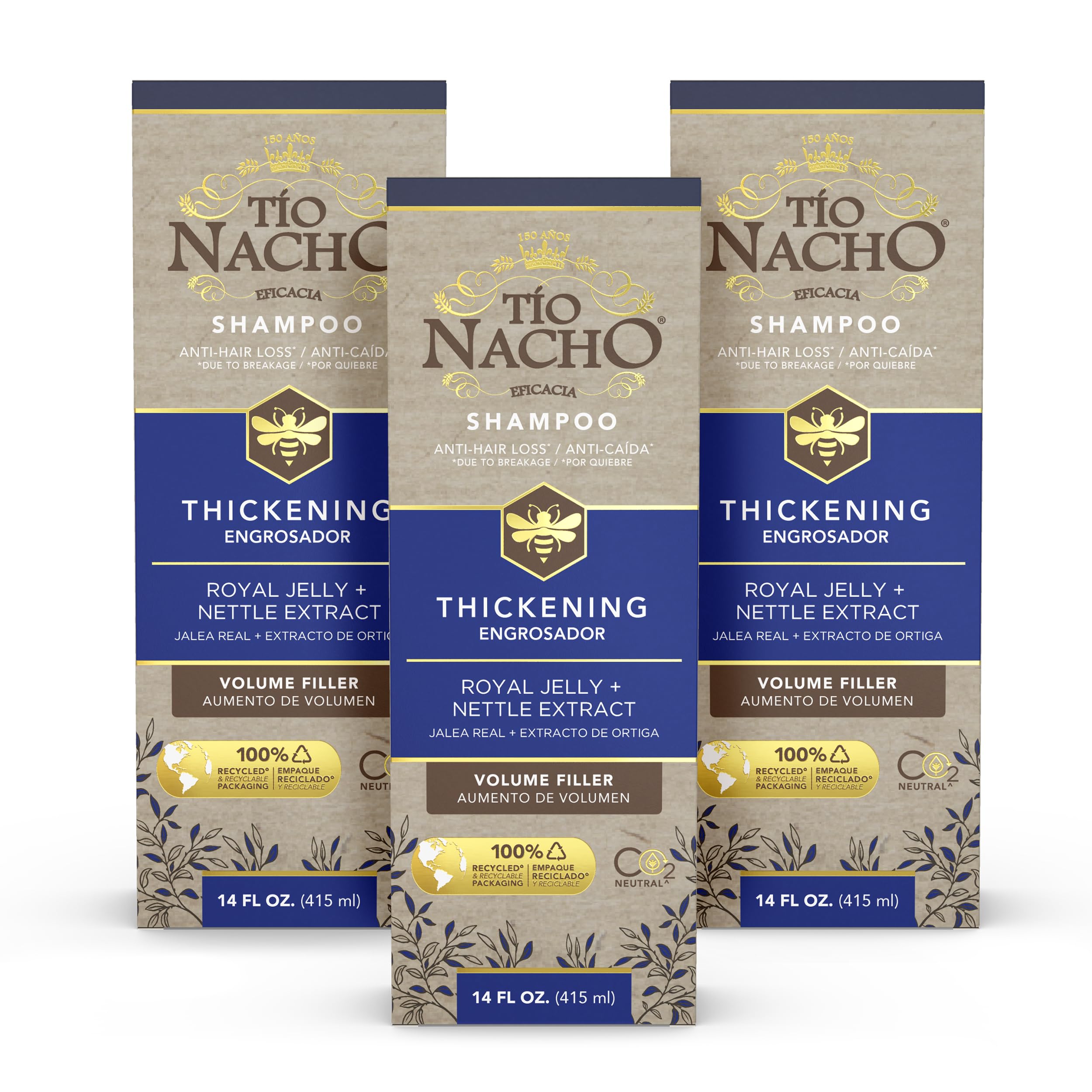 Tio Nacho Thickening Shampoo for Thinning Hair for Women & Men with Royal Jelly & Nettle Extract – Volumizing Hair Loss Shampoo for Fine Hair, Paraben Free, 14 fl oz (3 Pack)